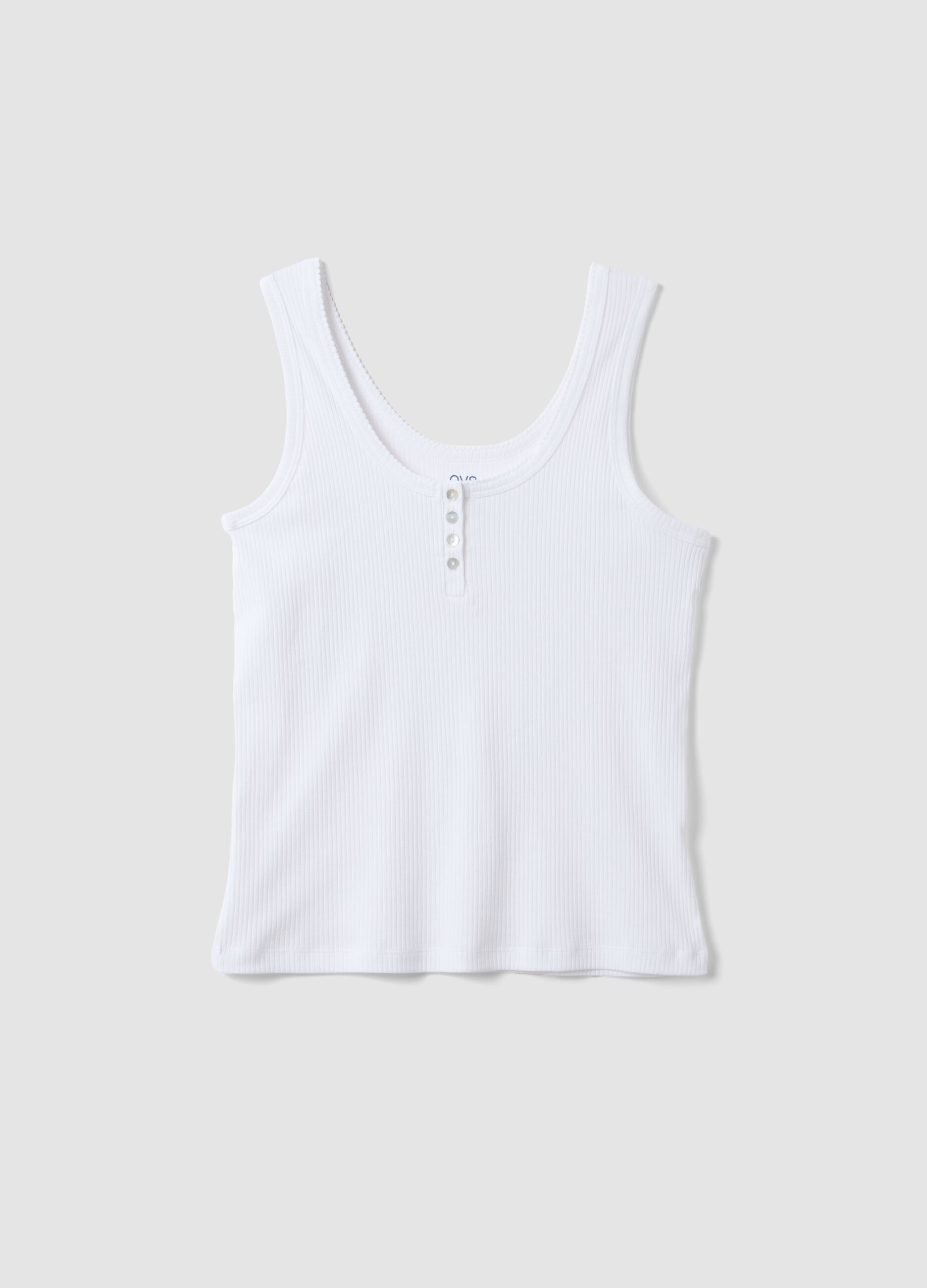 White pure cotton regular fit T-shirt with henley neck