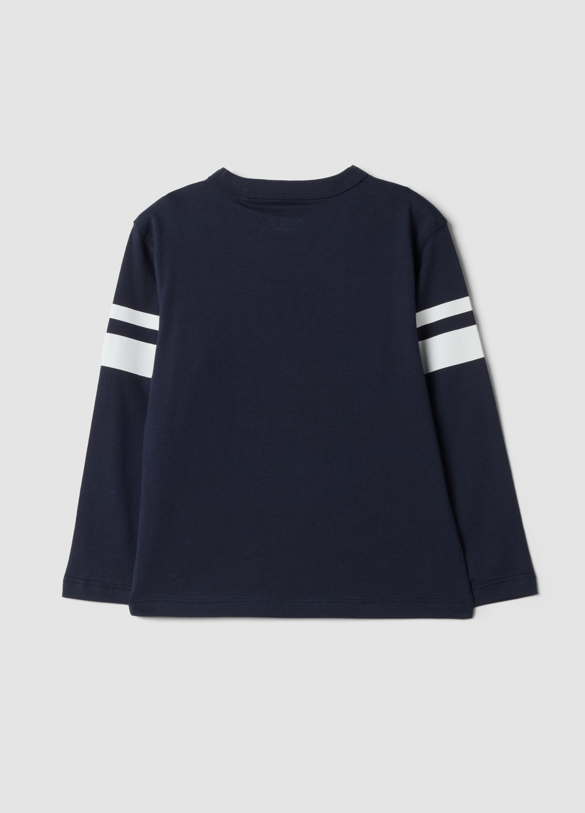 T-shirt blu in puro cotone con stampa college regular fit