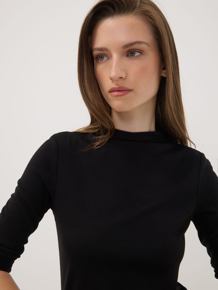 Black stretch viscose crew-neck T-shirt_1