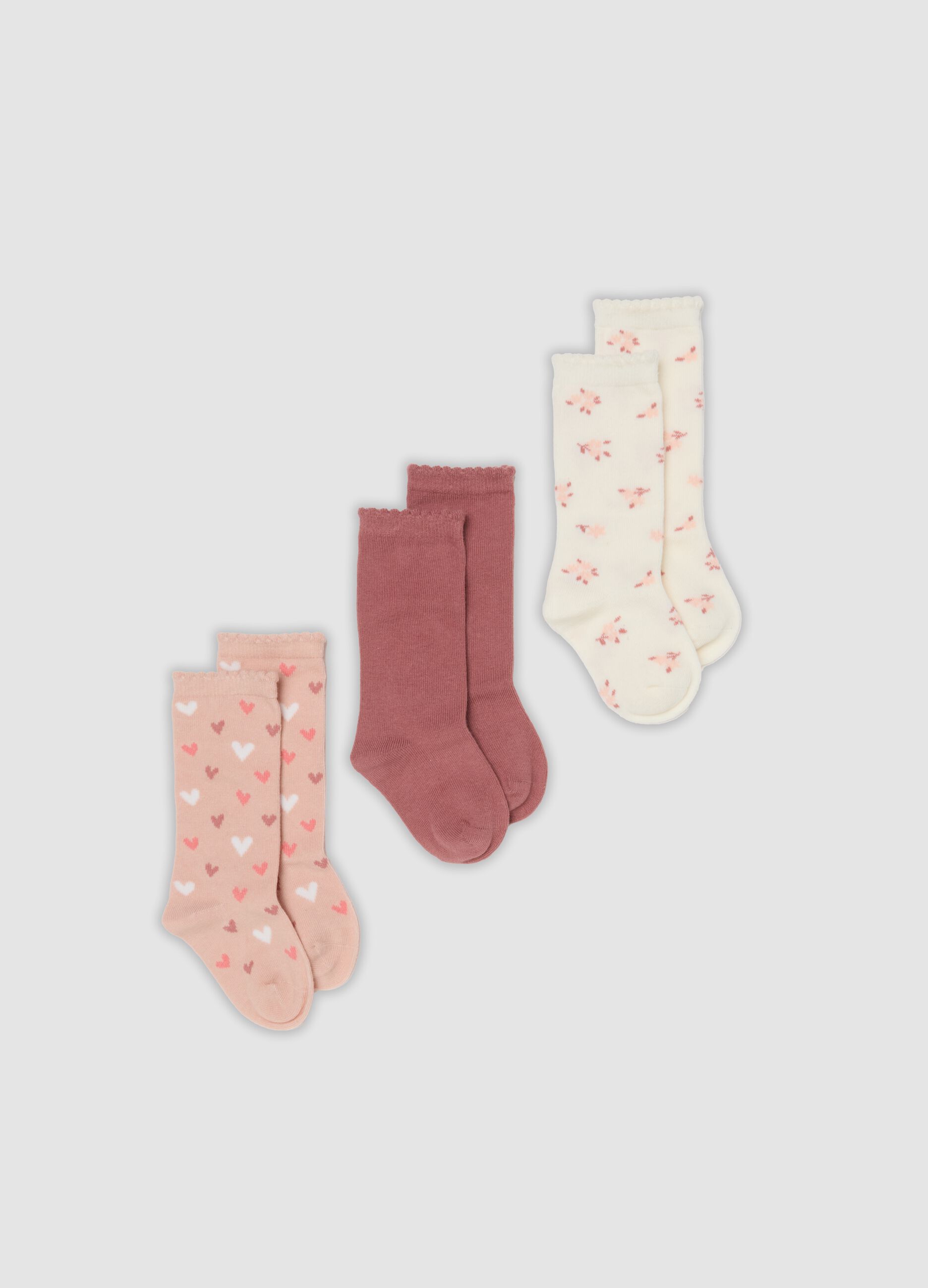 Tripack di calze lunghe rosa in cotone organico elasticizzato