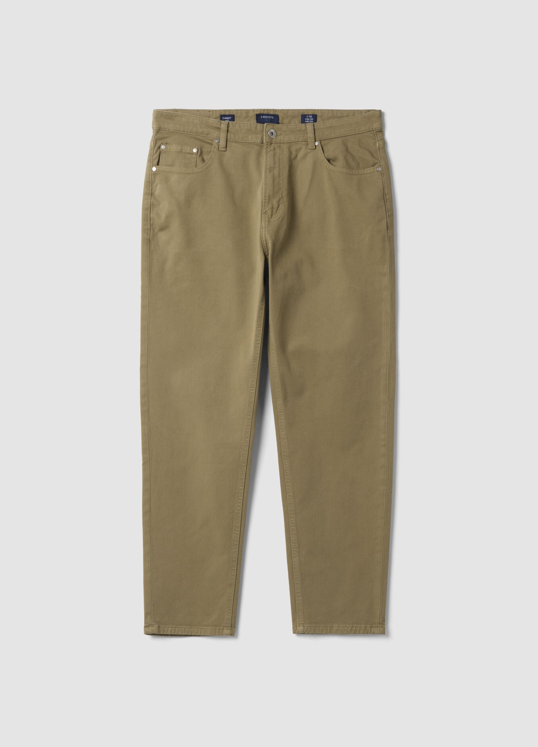 Beige carrot-fit stretch cotton twill trousers