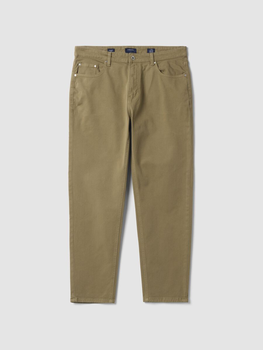 Beige carrot-fit stretch cotton twill trousers_0