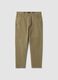 Beige carrot-fit stretch cotton twill trousers_0