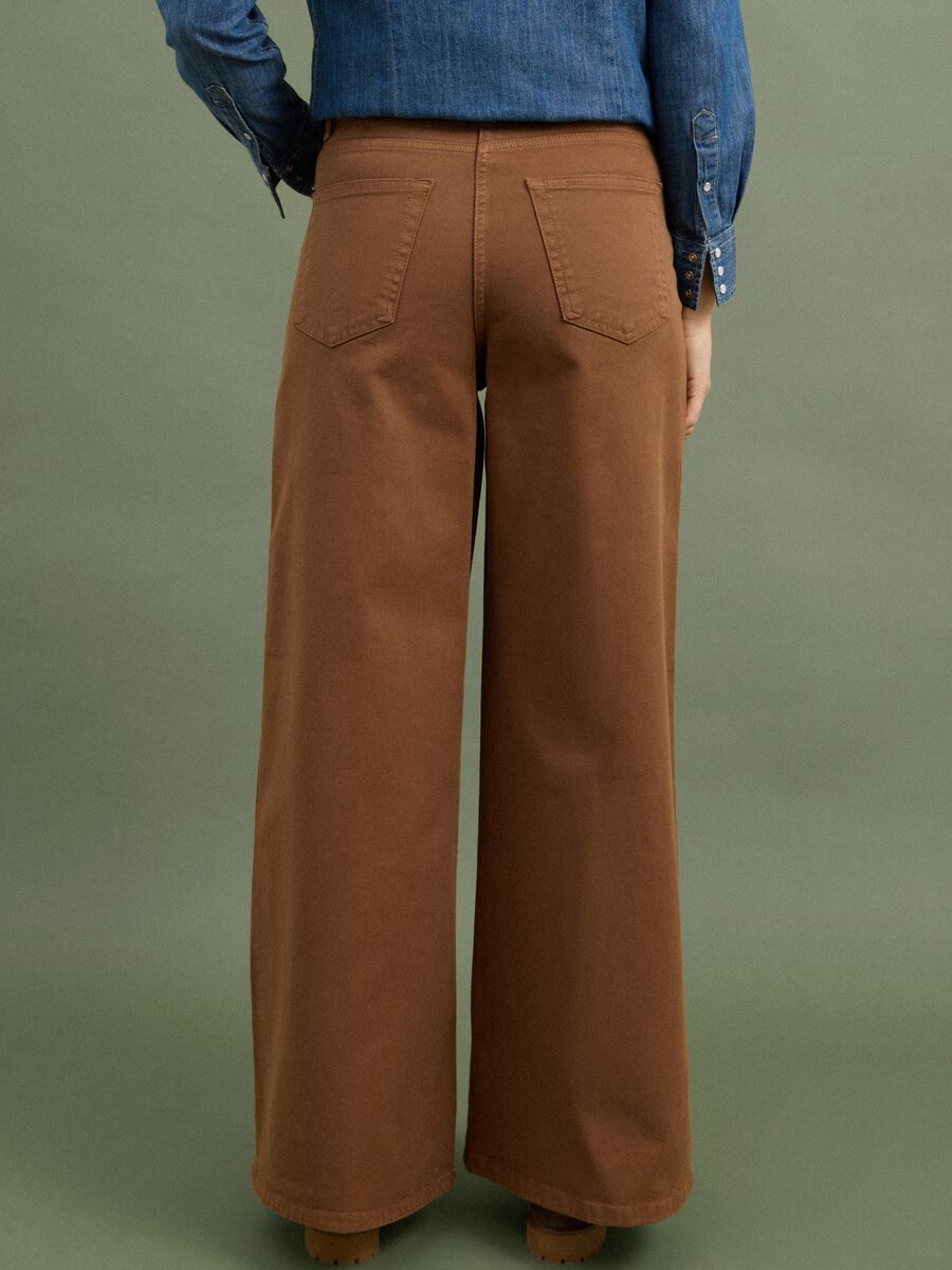 Brown wide-leg stretch cotton trousers_3
