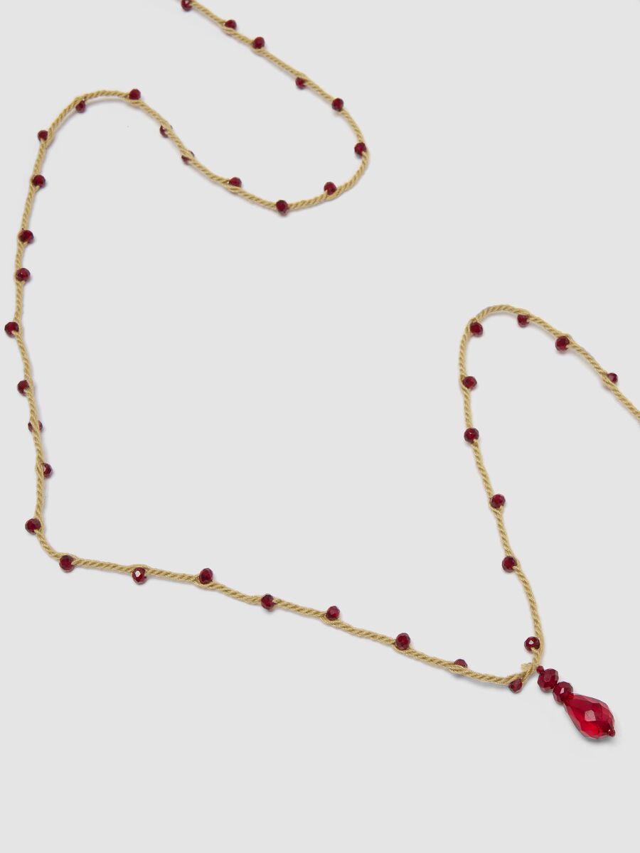 Brown necklace with embroidered pendant in pure cotton_2