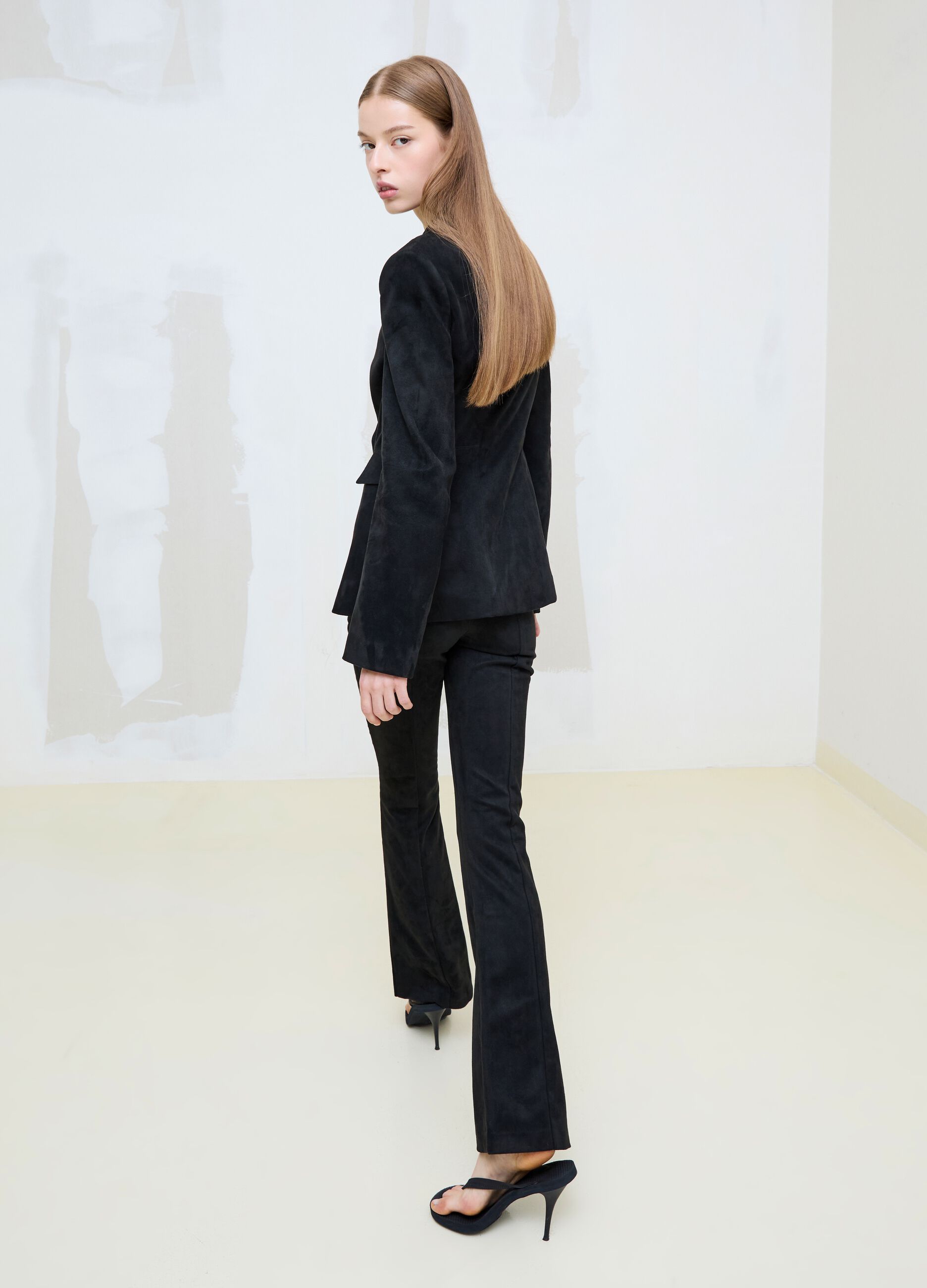 Faux Suede Formal Slim-Fit Trousers