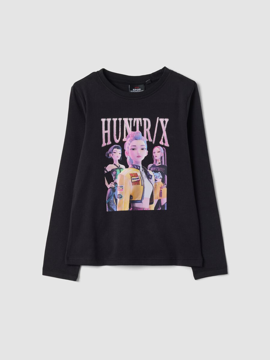 Black stretch cotton T-shirt with K-Pop Demon Hunters print_0