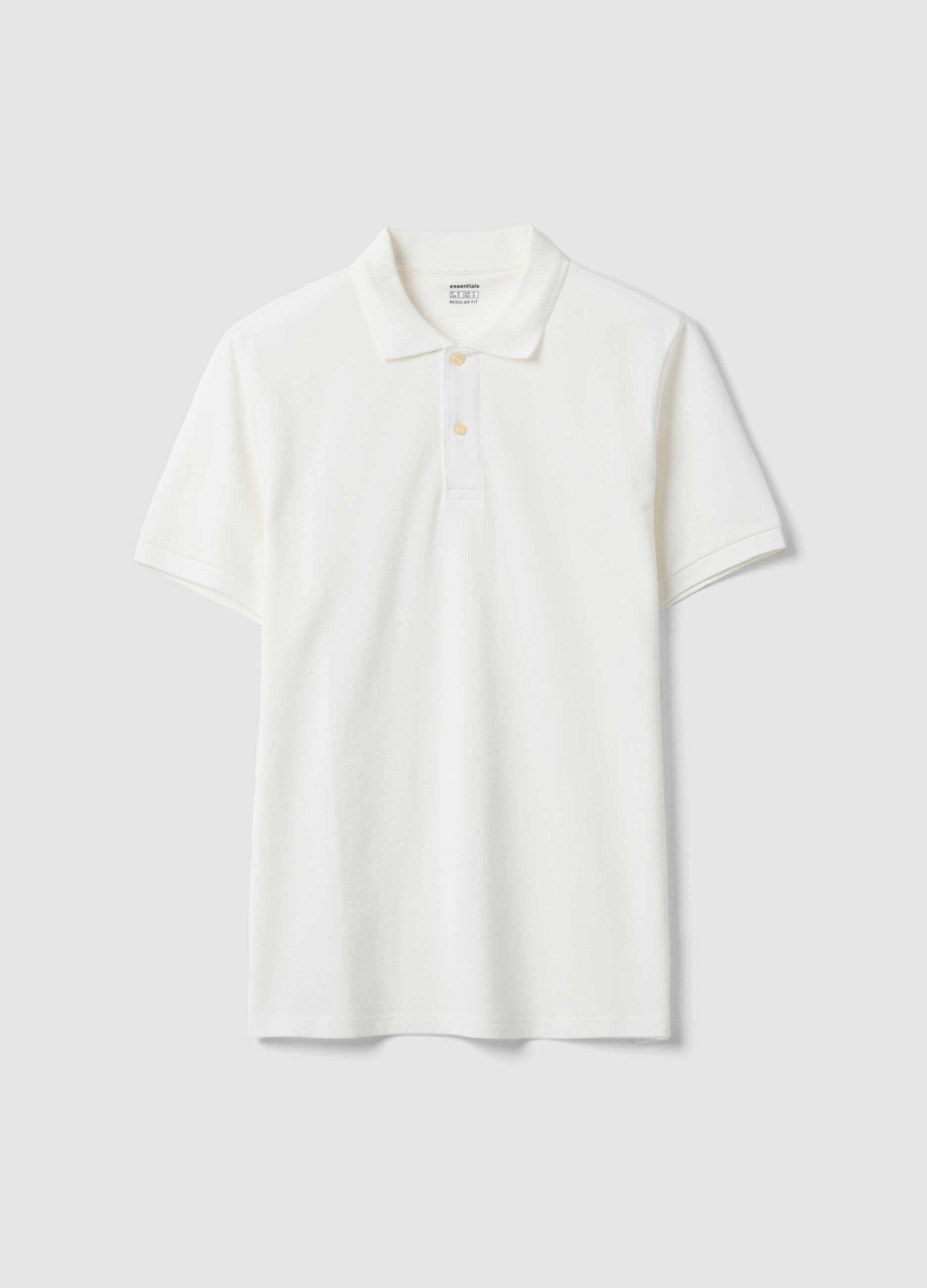 White pure cotton piqu&eacute; polo shirt with classic collar, regular fit