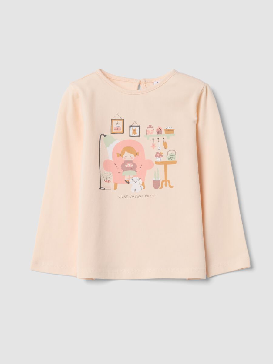 Maglietta rosa in cotone jersey organico elasticizzato con stampa regular fit_0