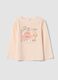Maglietta rosa in cotone jersey organico elasticizzato con stampa regular fit_0