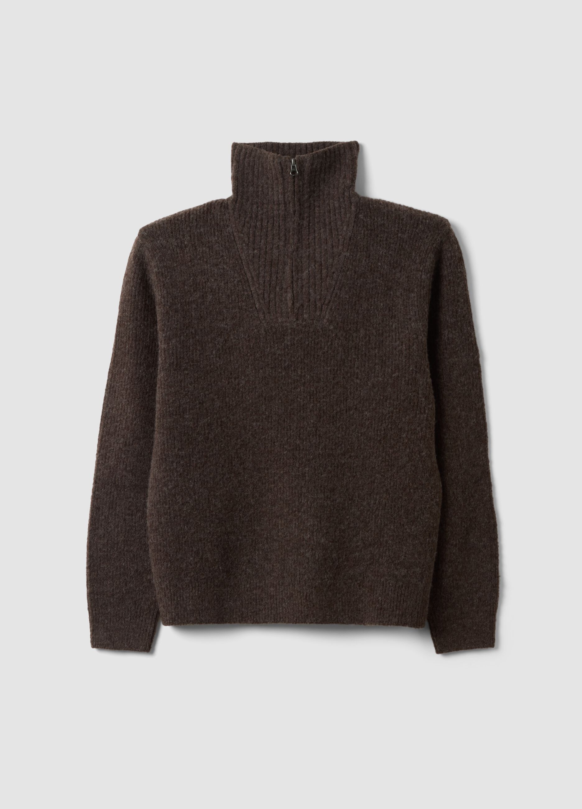 Men&rsquo;s brown stretch wool half-zip jumper, regular fit