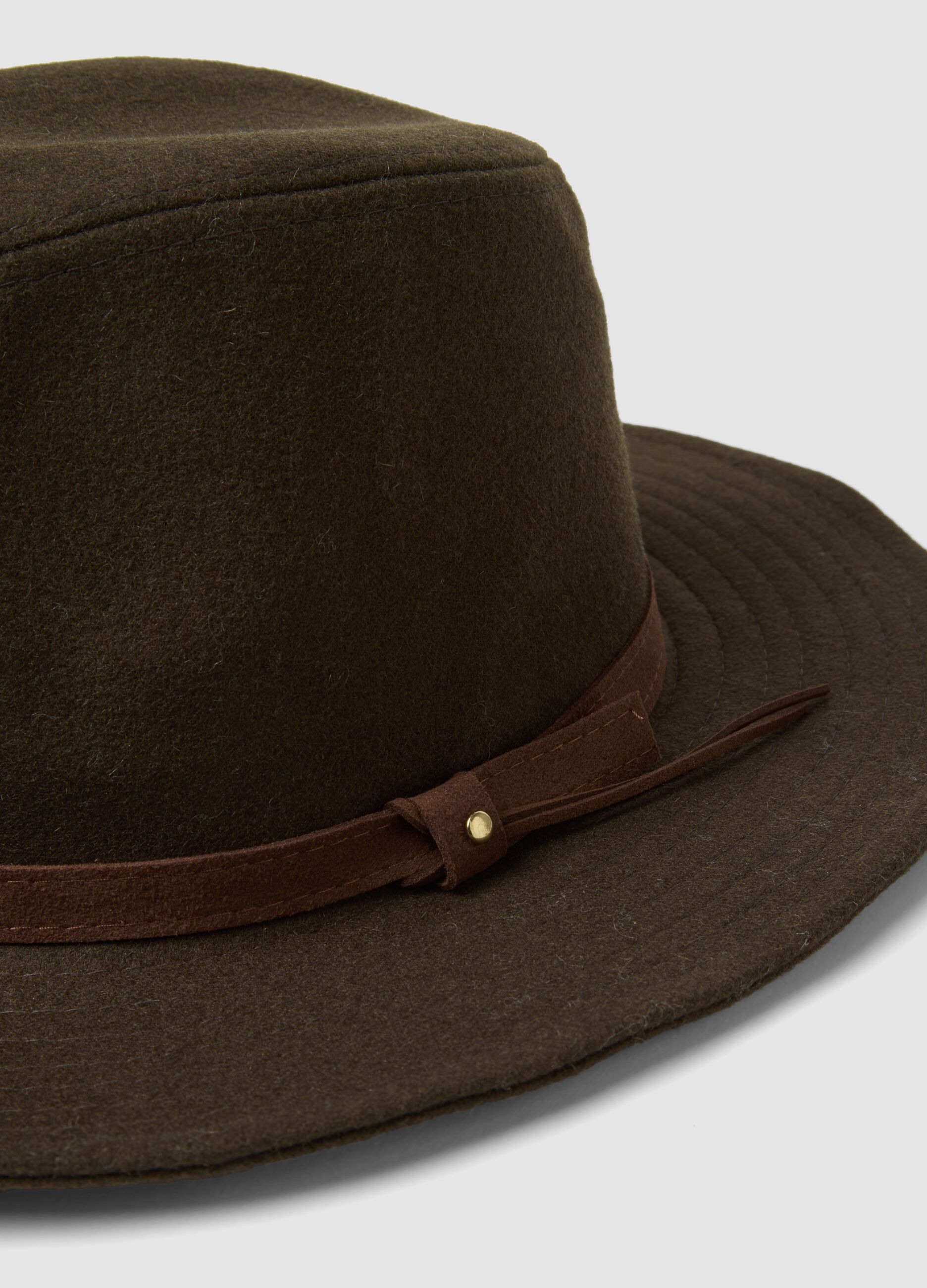 Brown pure wool hat with contrast band
