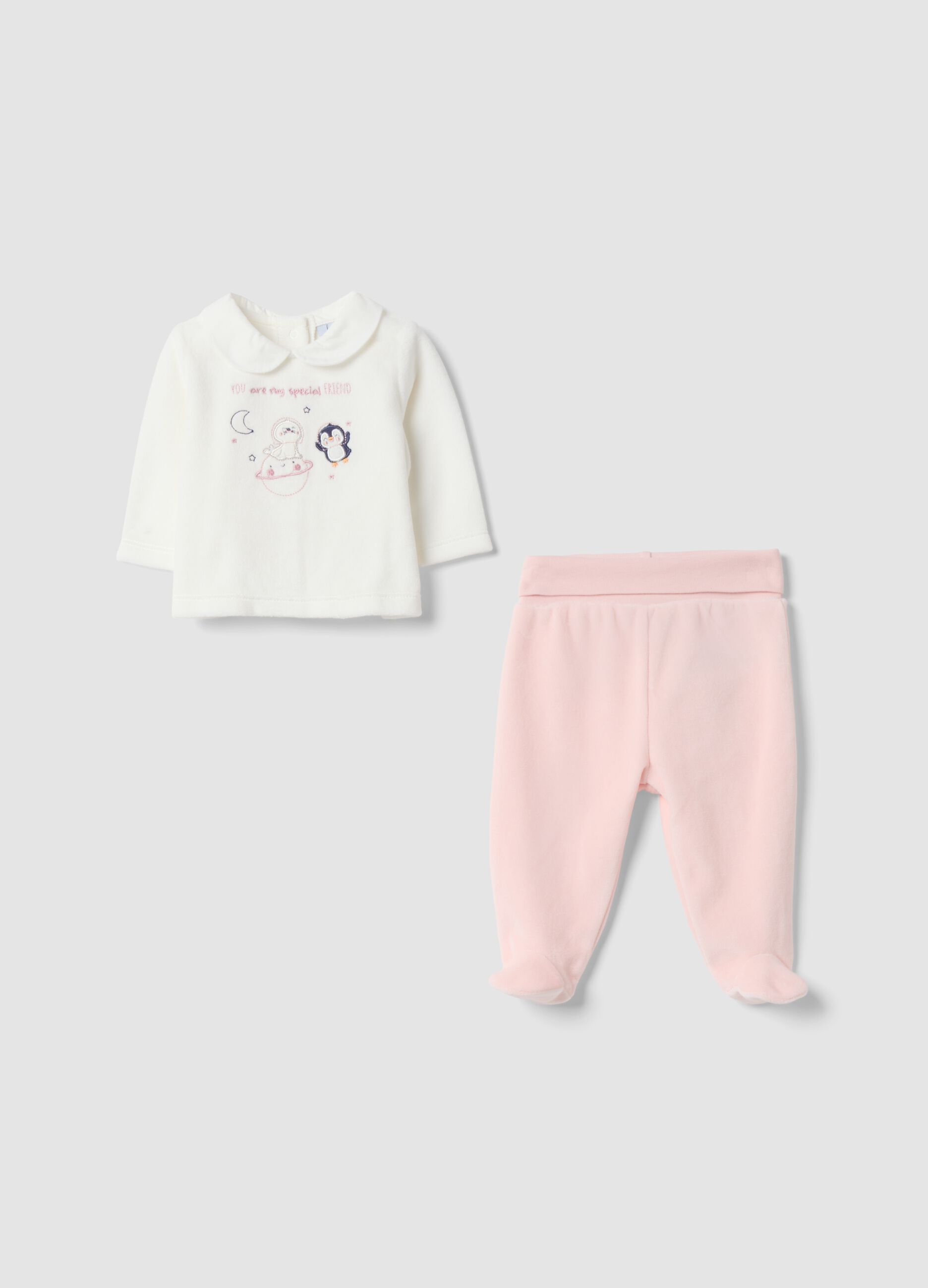 Pink and white organic cotton-blend set
