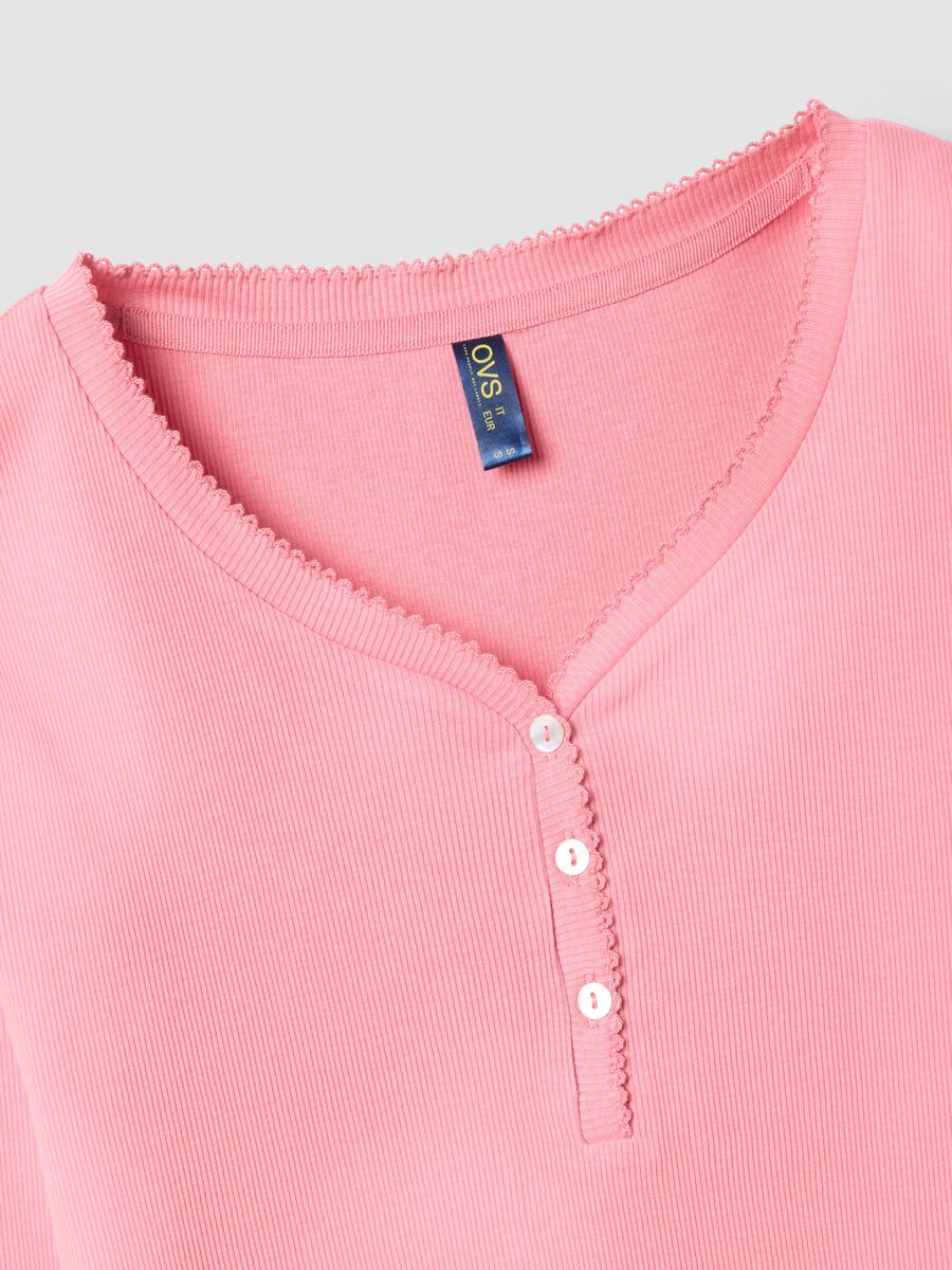 Pure cotton pink pyjama top with serafino neckline, regular fit_5