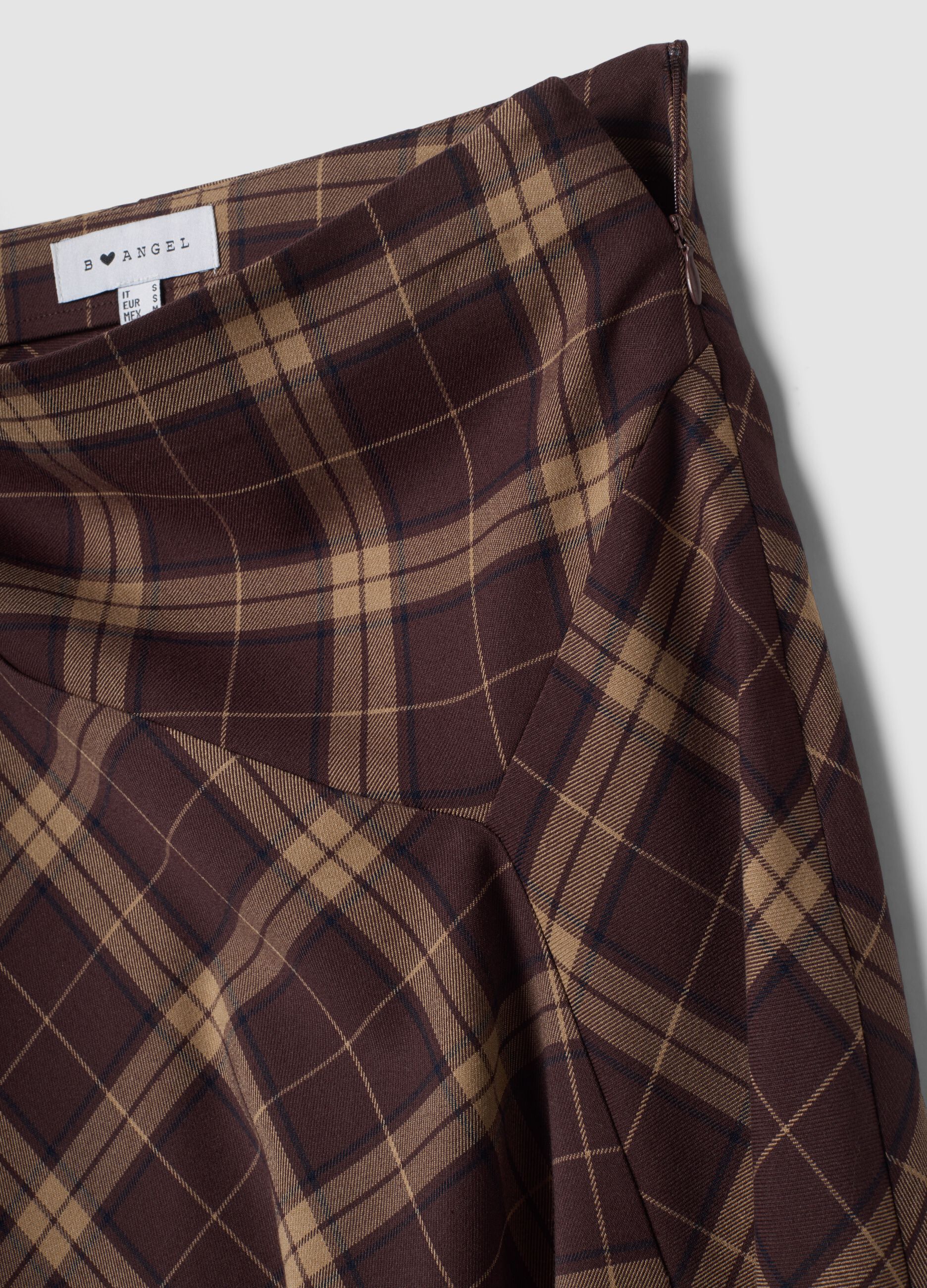 Brown checked stretch viscose skirt