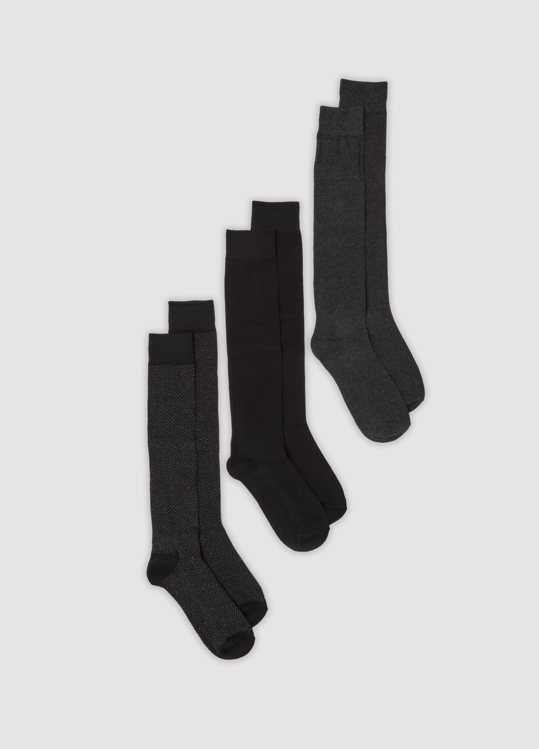 3-pack of long grey and black socks in stretch organic cotton