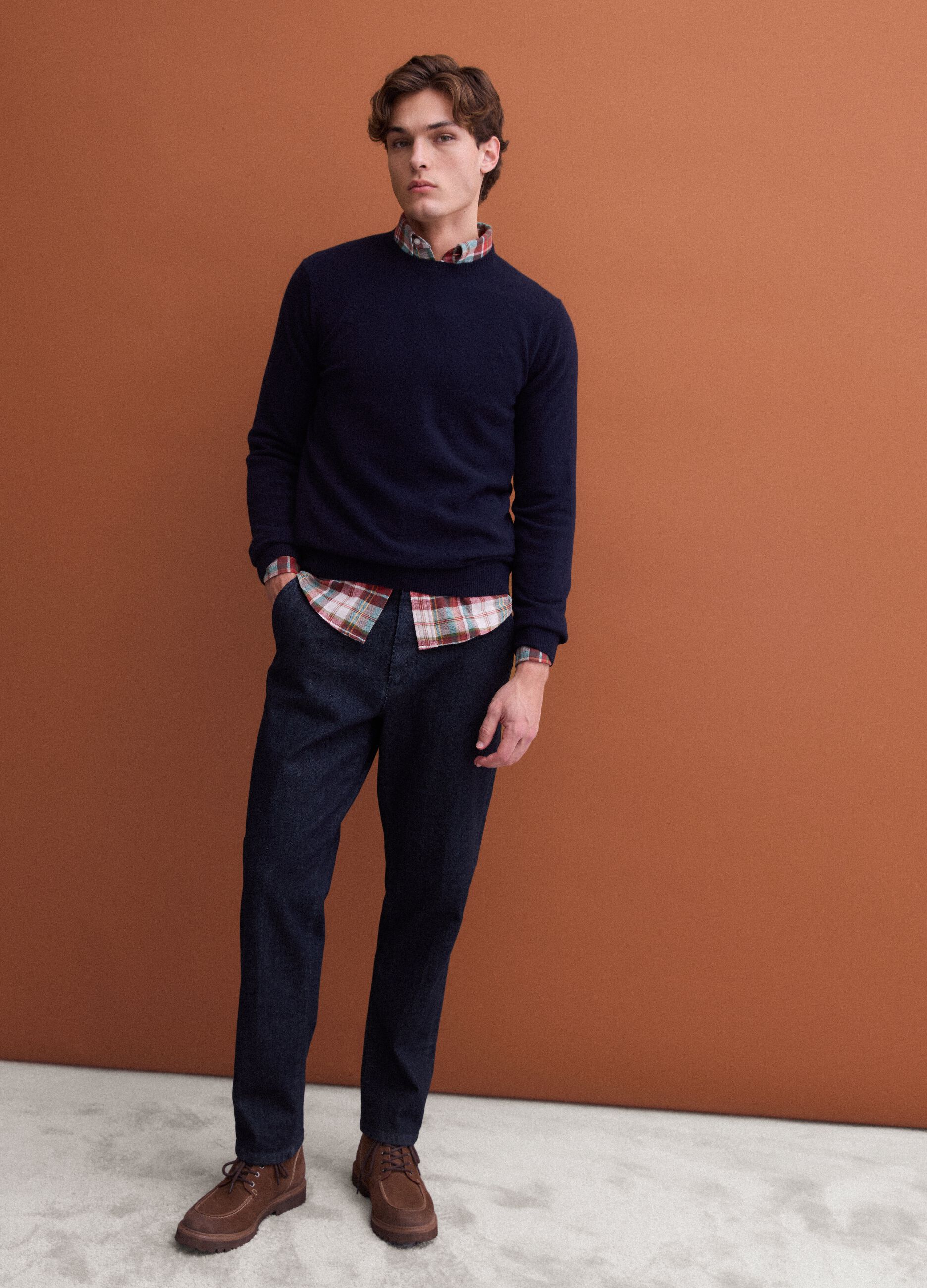 Blue pure wool crew-neck jumper, regular fit