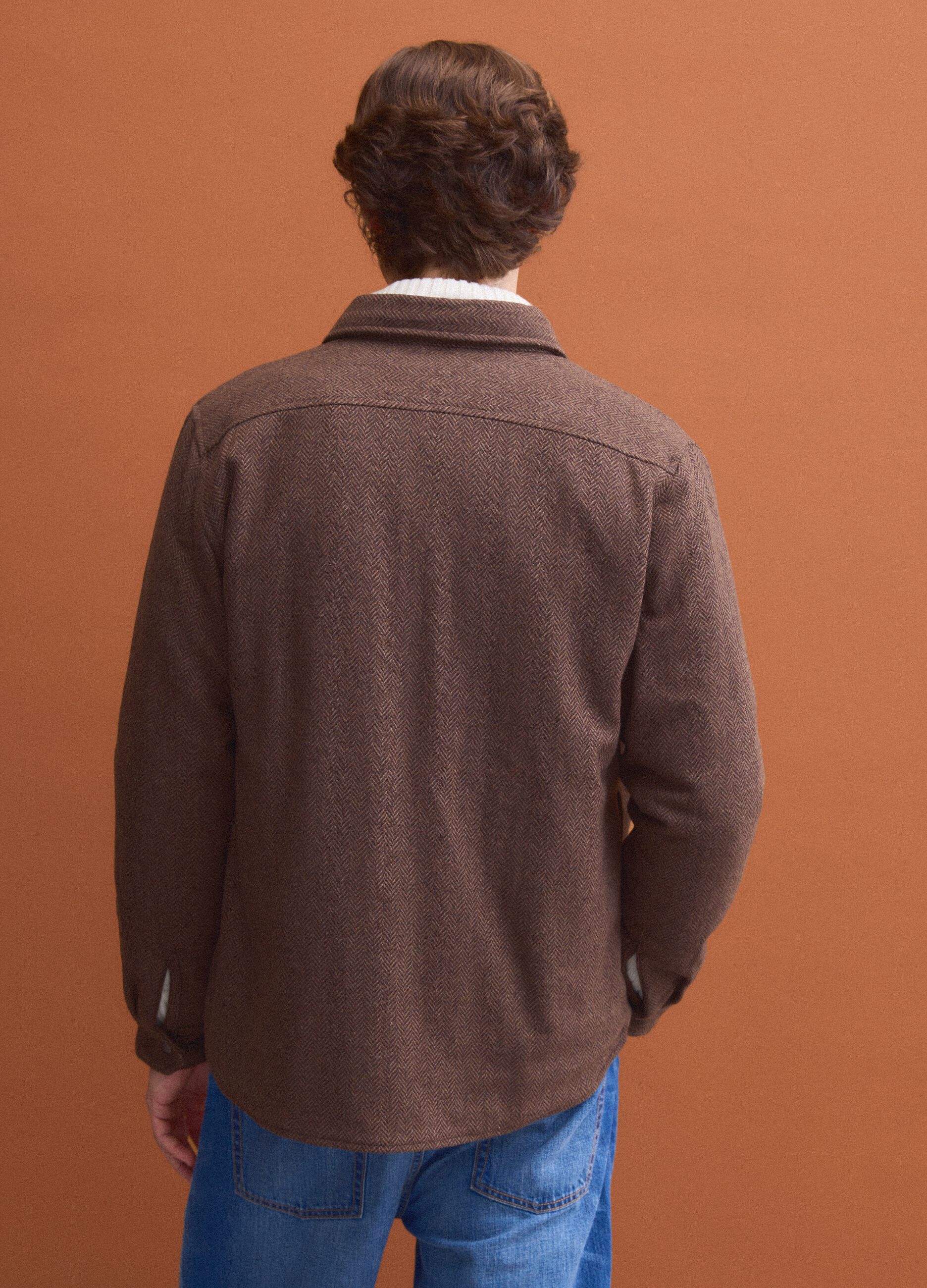 Brown wool-viscose blend shacket
