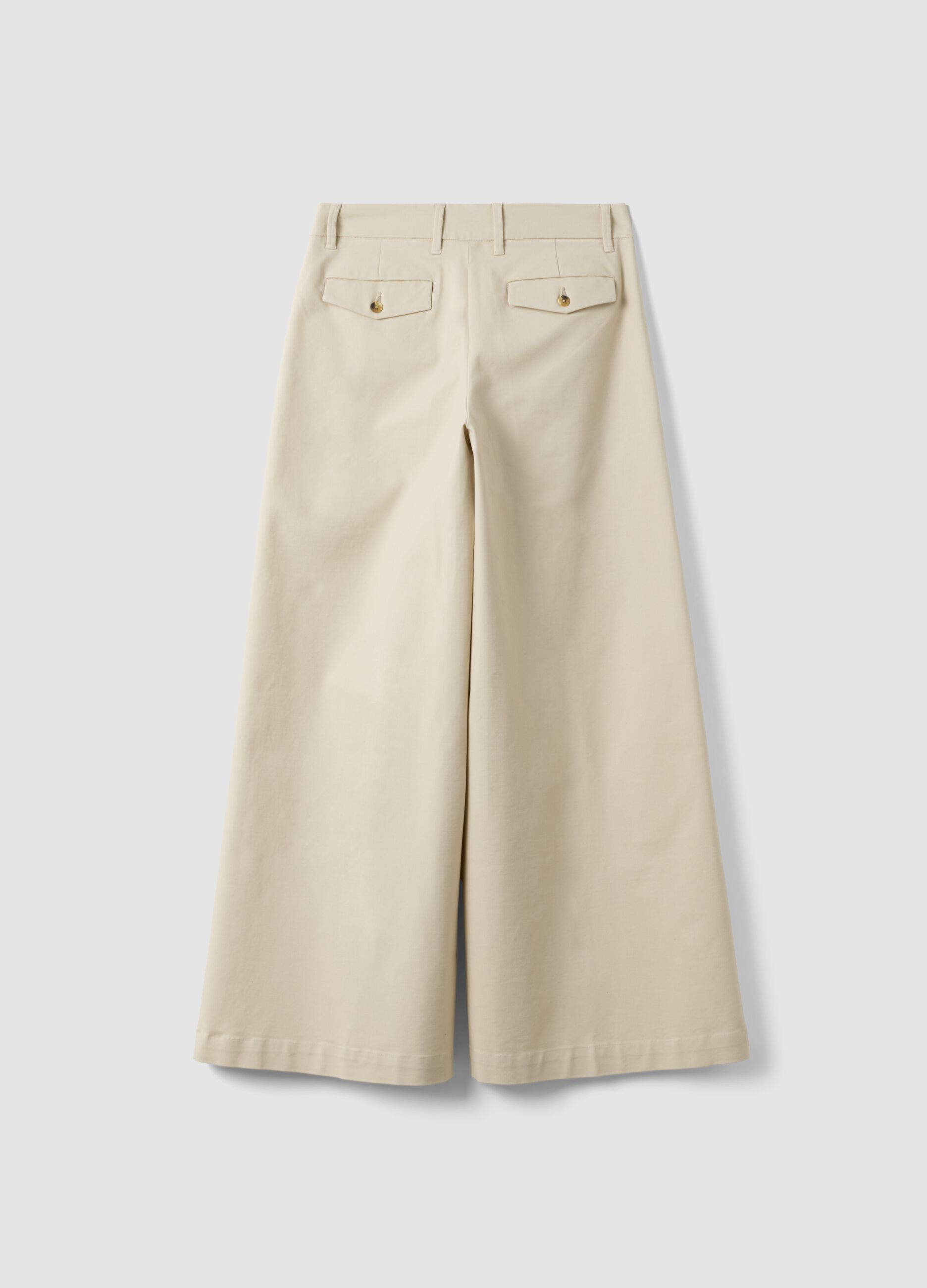 Pantaloni beige flare in cotone elasticizzato