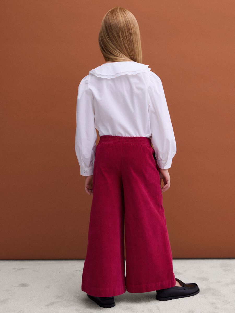 Red velvet wide-leg trousers in stretch cotton with floral embroidery_2