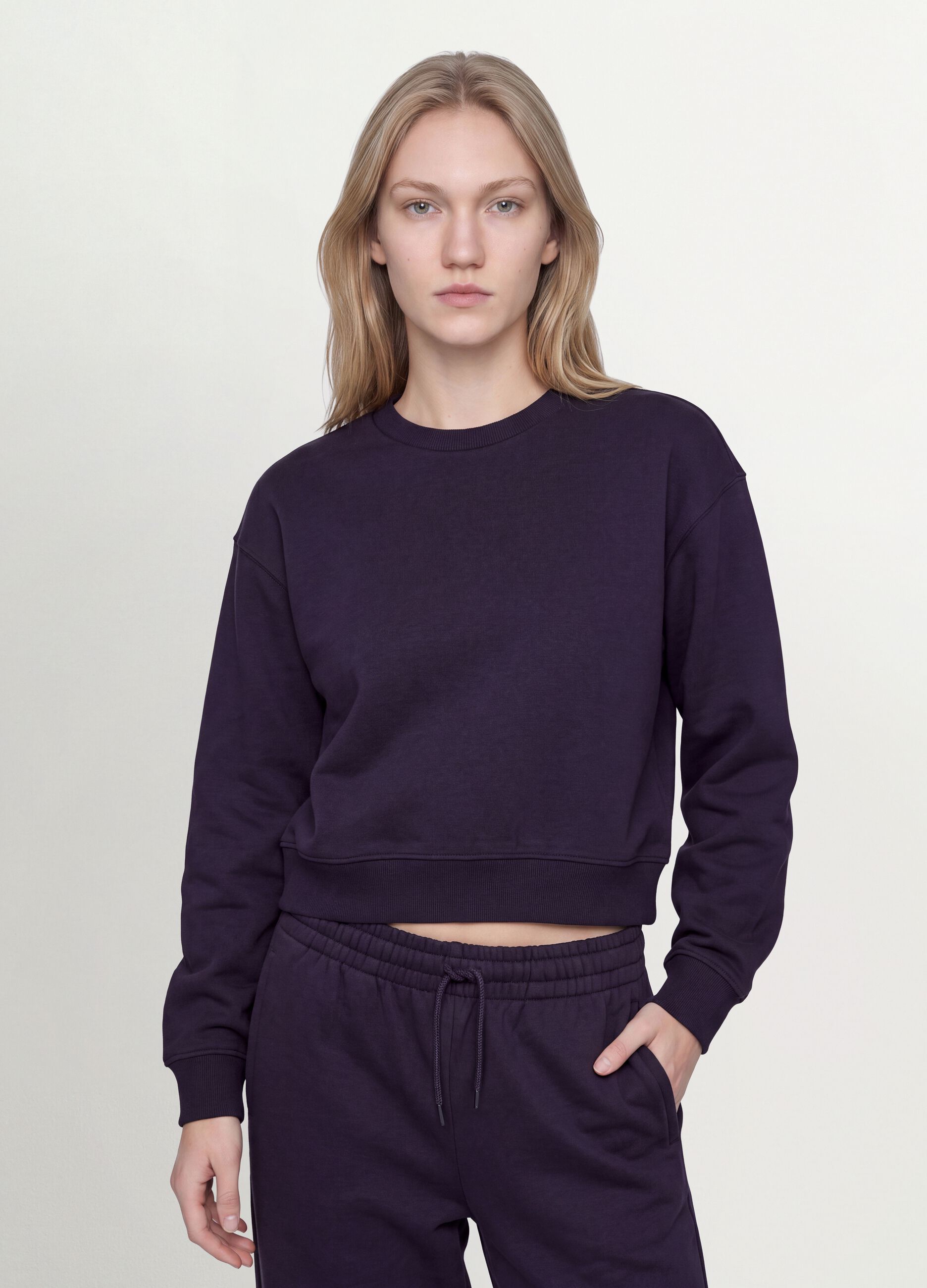 Purple cotton-blend regular-fit crew-neck sweatshirt