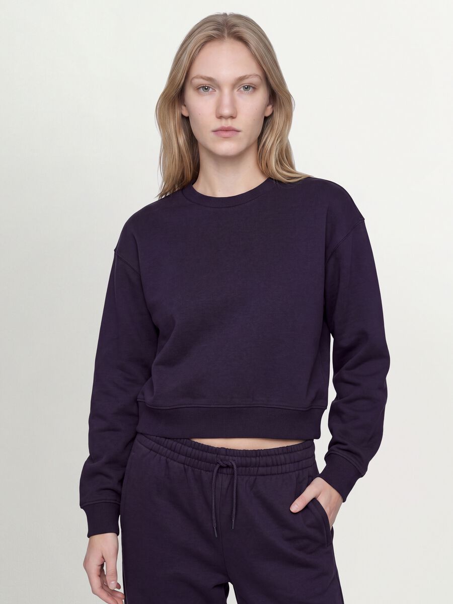 Purple cotton-blend crew-neck sweatshirt, regular fit_0