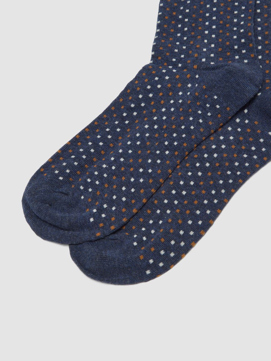 Three-pack of long blue m&eacute;lange socks in stretch organic cotton_1