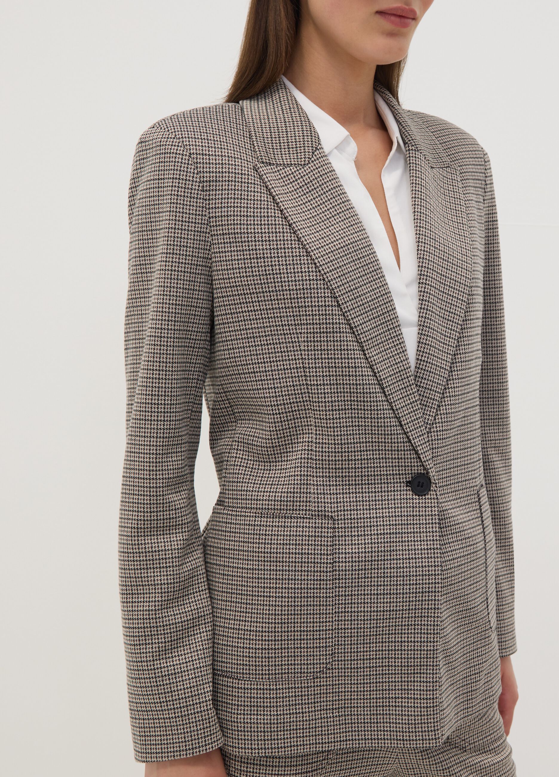 Blazer beige in viscosa elasticizzata a fantasia