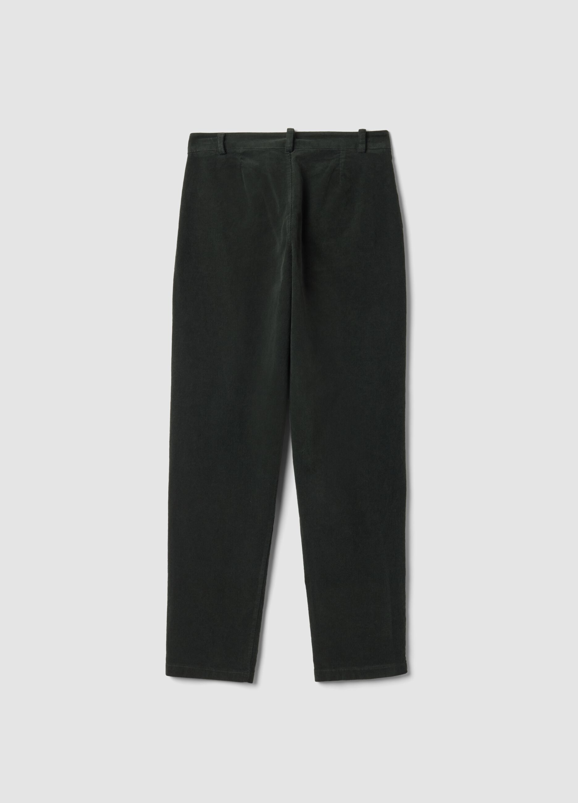 Green regular-fit ribbed stretch-cotton trousers