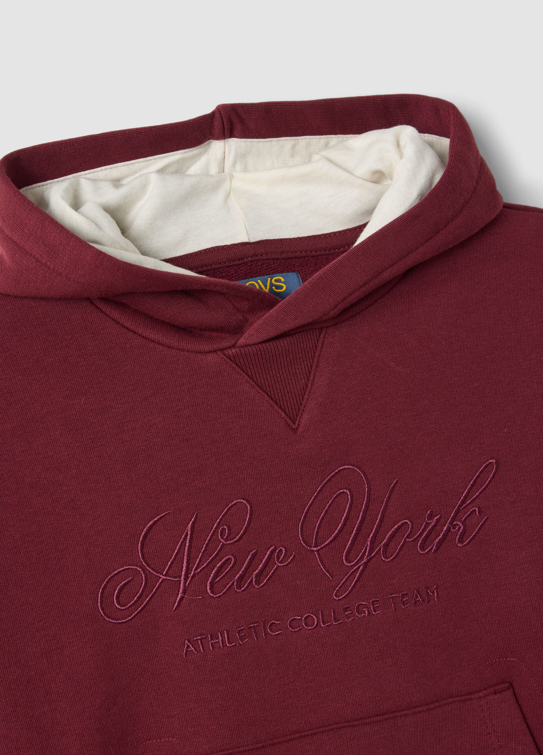 Purple cotton-blend hoodie with crew neck
