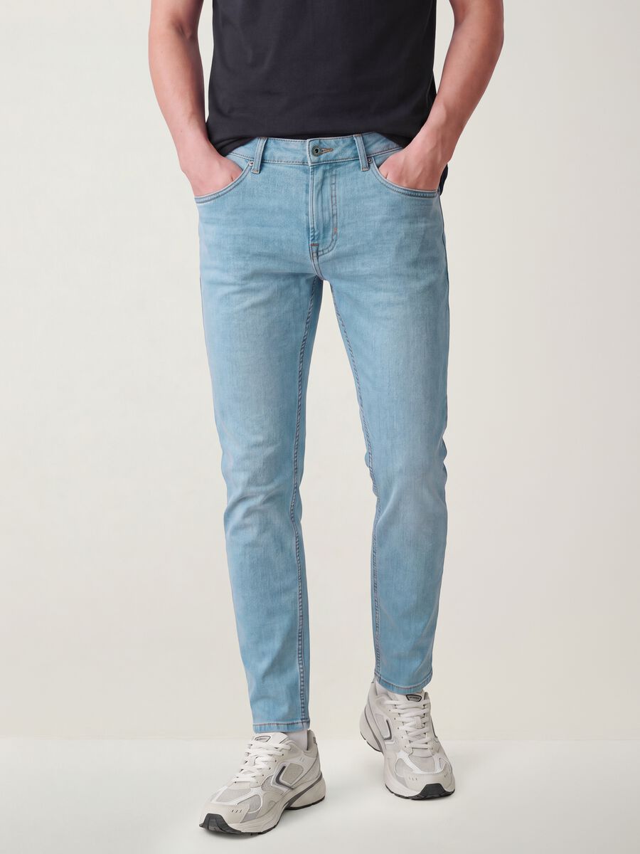 Light blue slim-fit stretch cotton jeans_1
