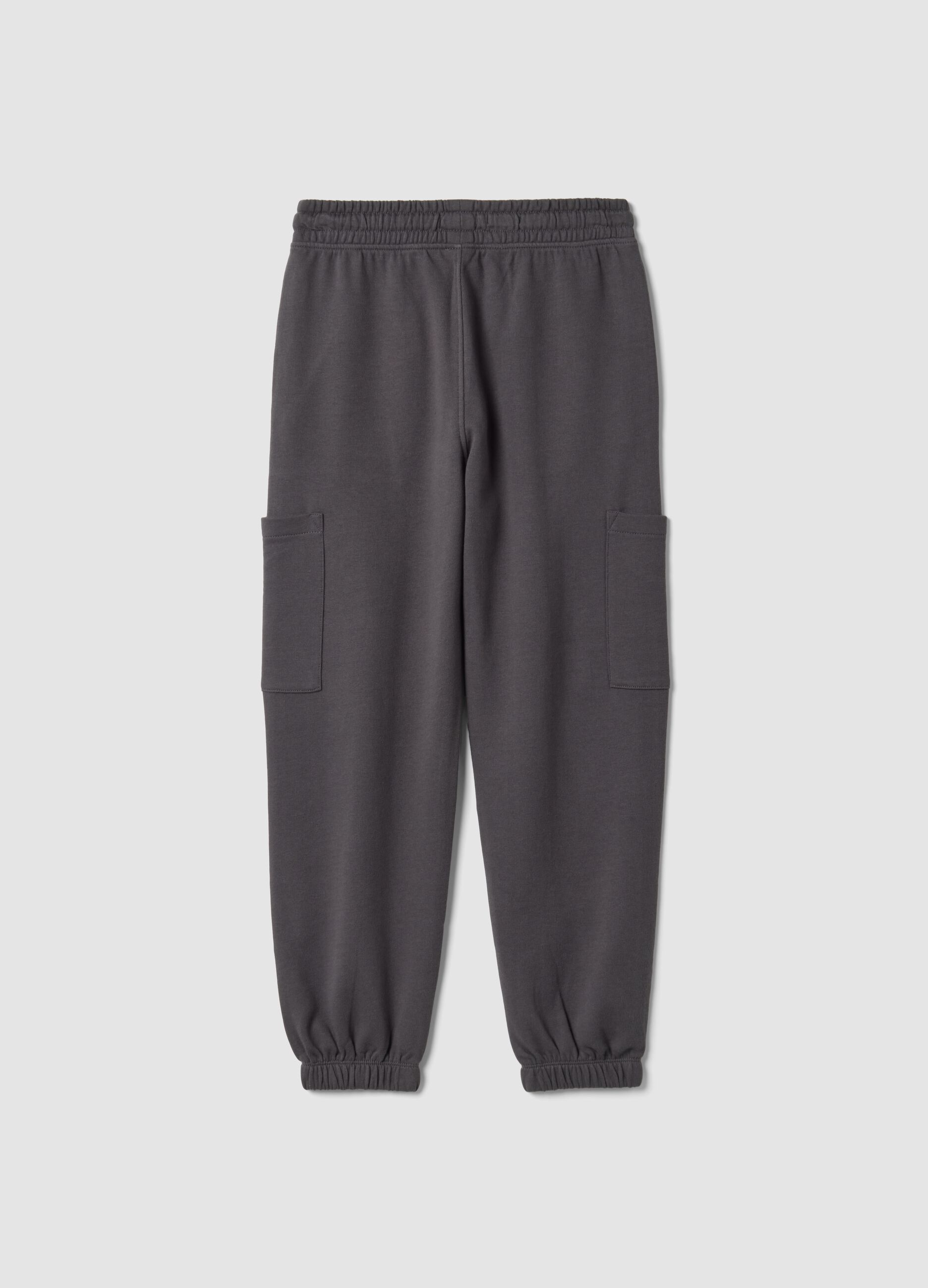 Pantaloni jogger grigi in puro cotone con tasche cargo relaxed fit