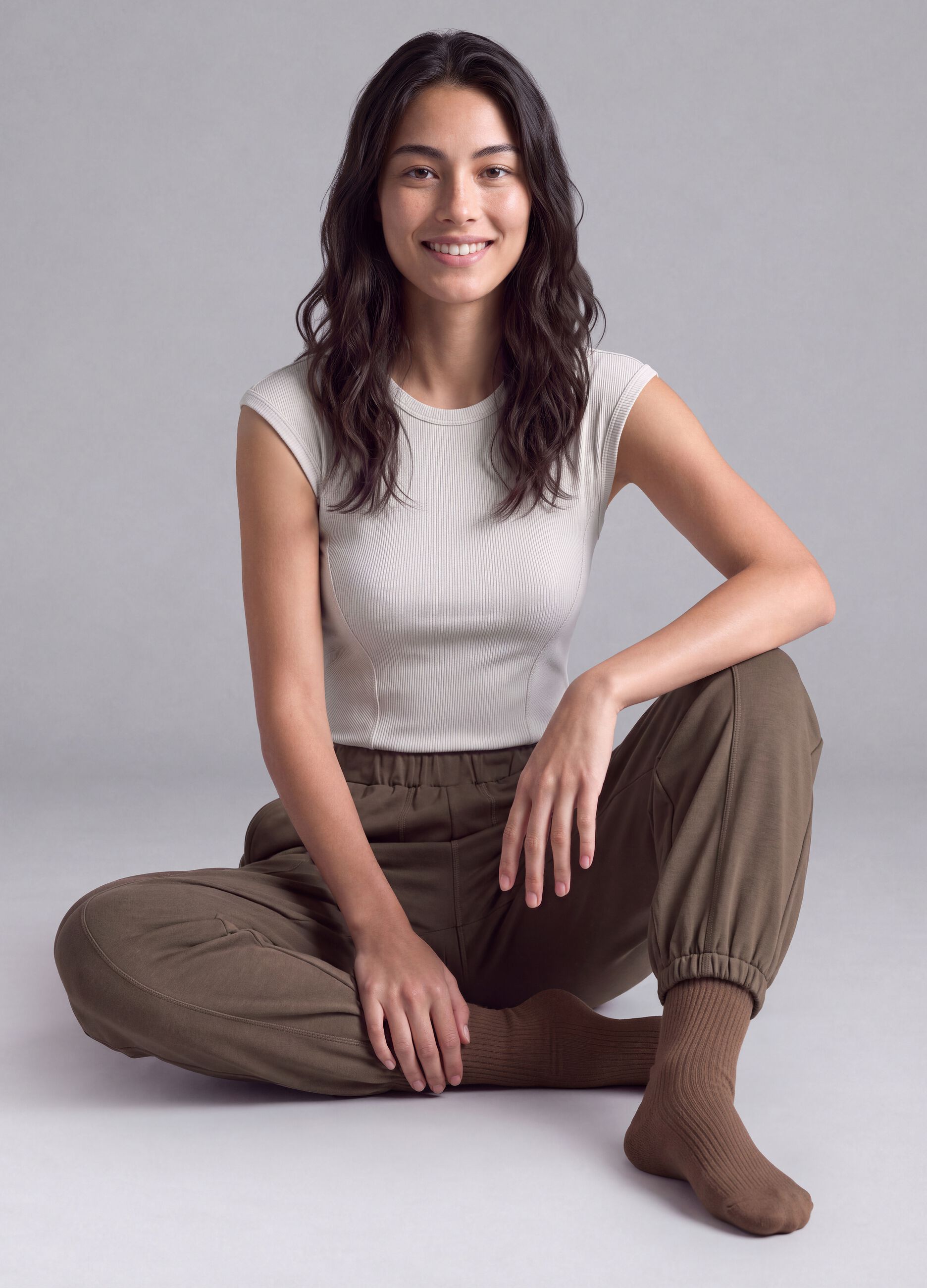 White ribbed stretch-modal fitted T-shirt ALTAVIA STUDIO