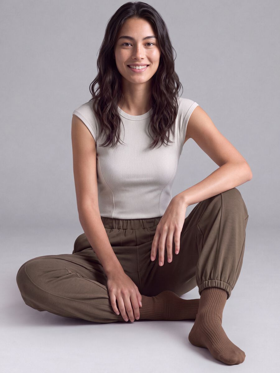 White ribbed stretch-modal fitted T-shirt ALTAVIA STUDIO_2