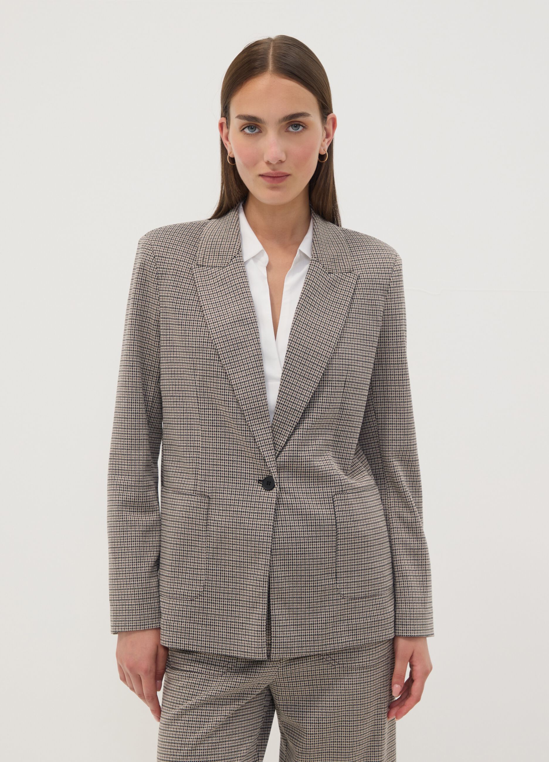 Blazer beige in viscosa elasticizzata a fantasia