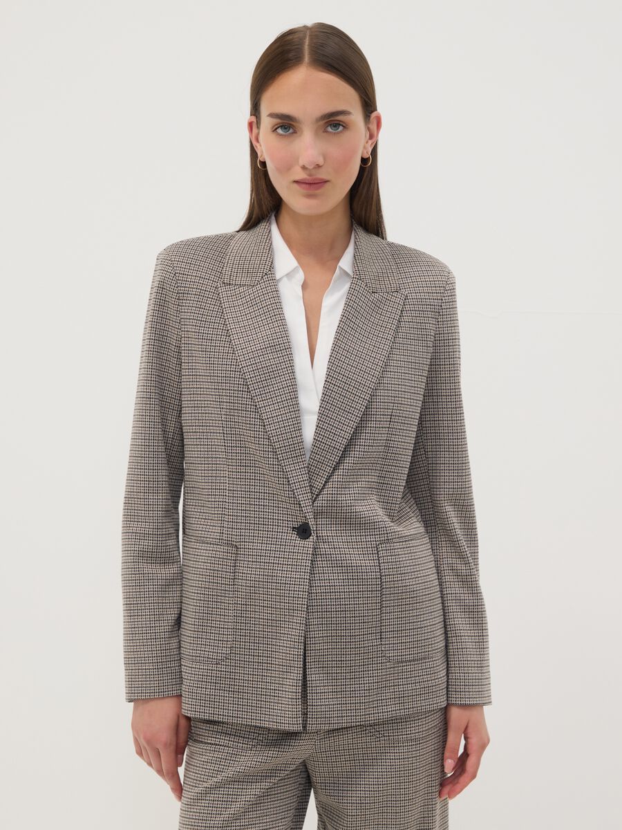 Blazer beige in viscosa elasticizzata a fantasia_0