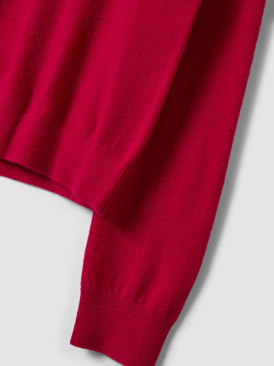 Maglia rossa in pura lana con colletto polo_1
