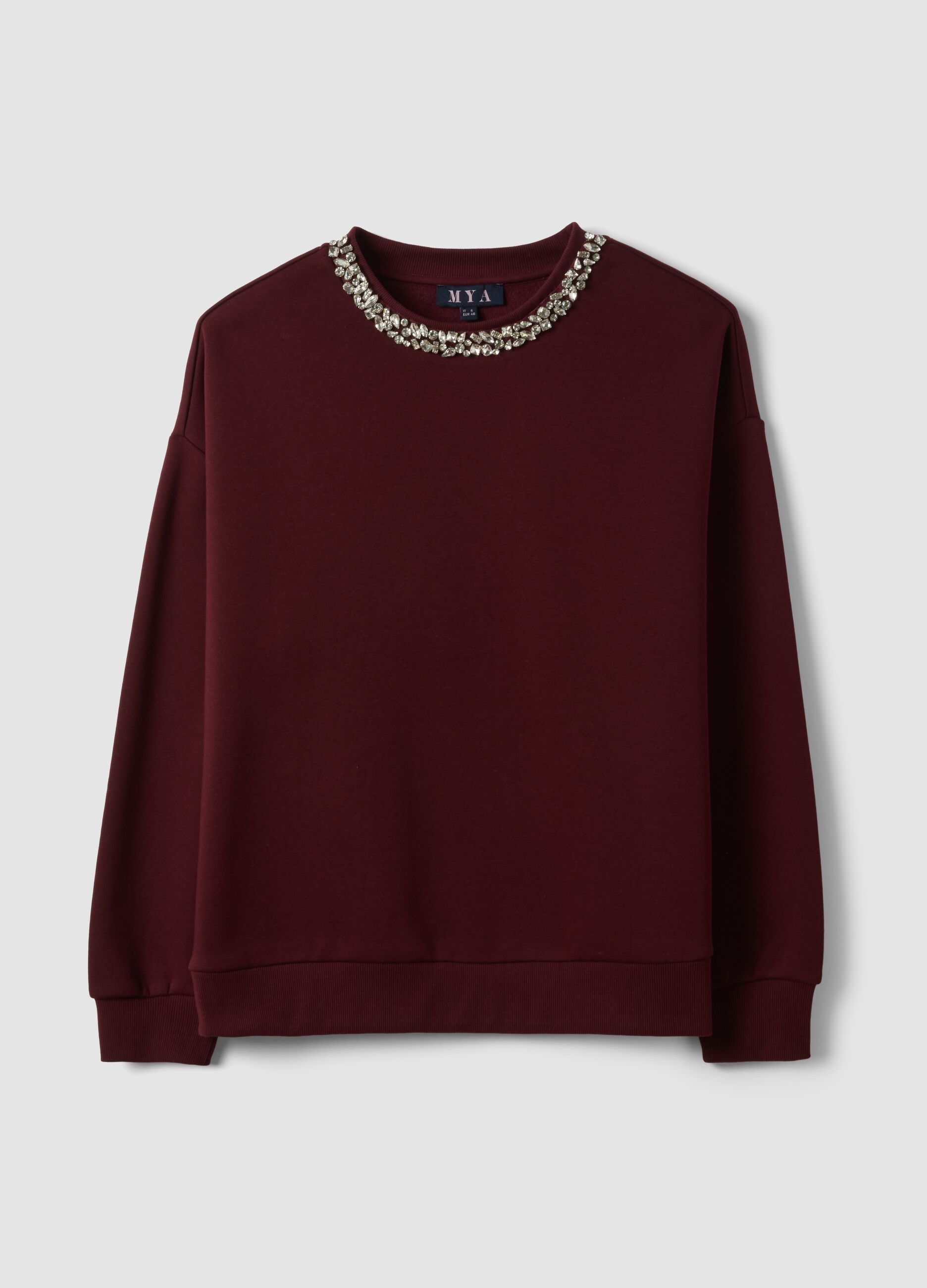 Red crew-neck cotton-blend sweatshirt with rhinestones