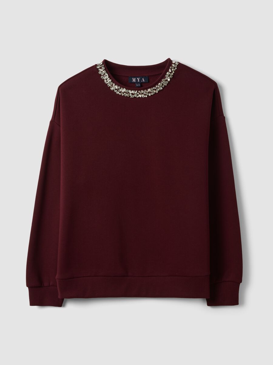Red crew-neck cotton-blend sweatshirt with rhinestones_0