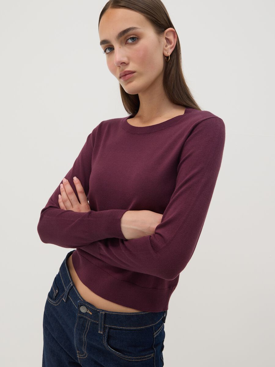 Maglia viola in misto viscosa a girocollo_2