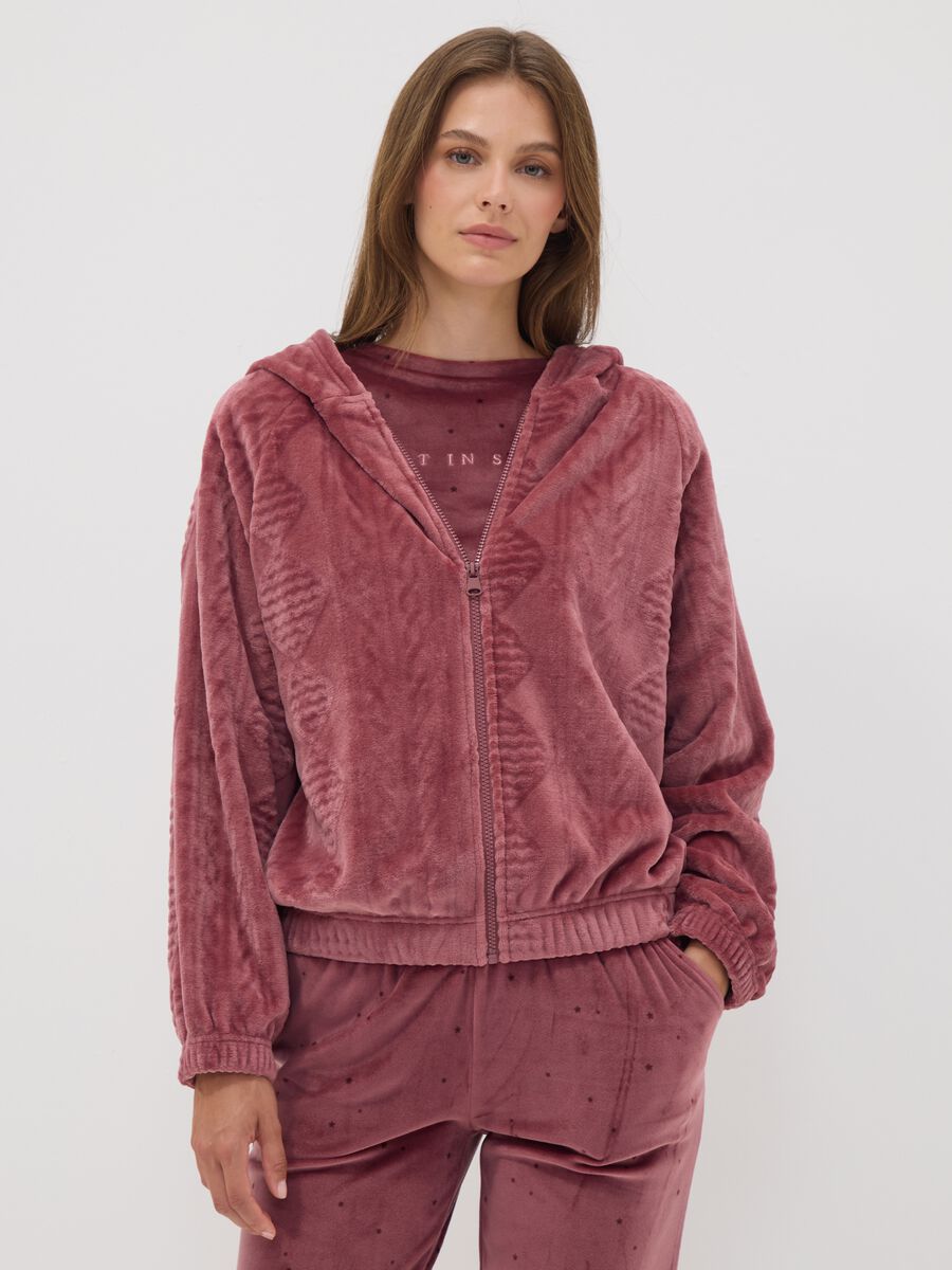 Pink zip-up hooded homewear sweatshirt_2