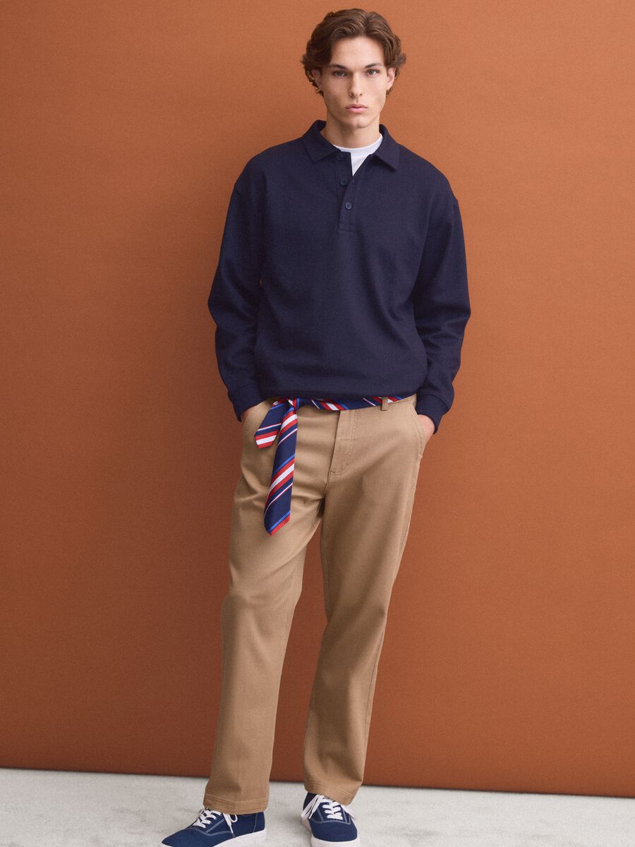 Navy stretch polo-collar sweatshirt with a relaxed fit_1