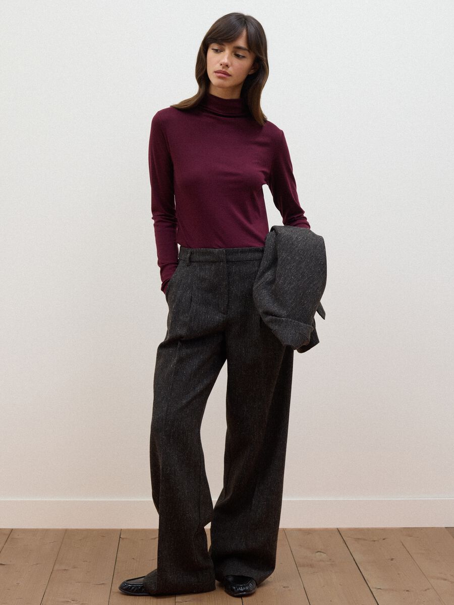 Purple lyocell and stretch wool mock-neck T-shirt, regular fit_2