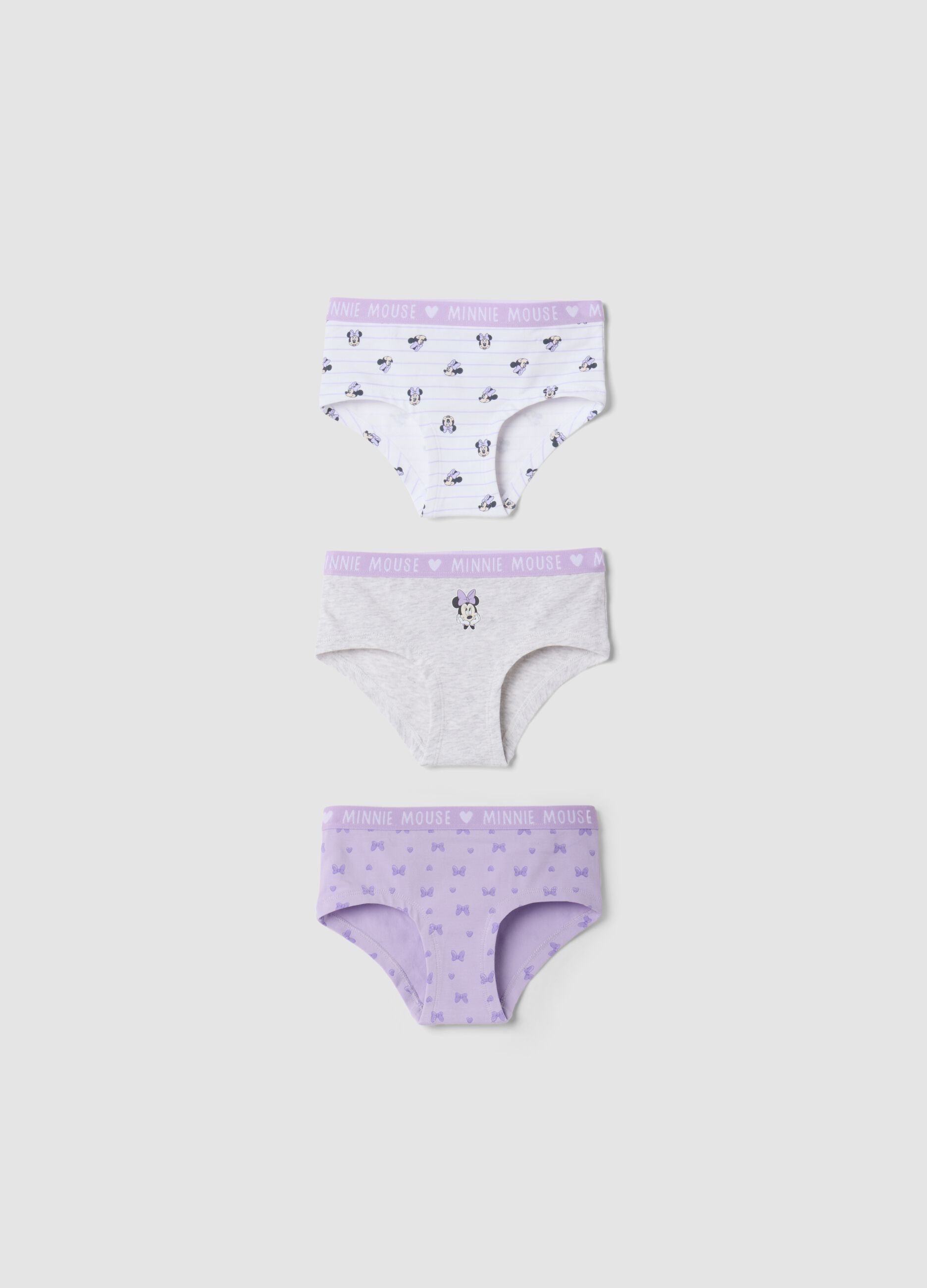 3-pack Minnie-pattern stretch organic cotton briefs