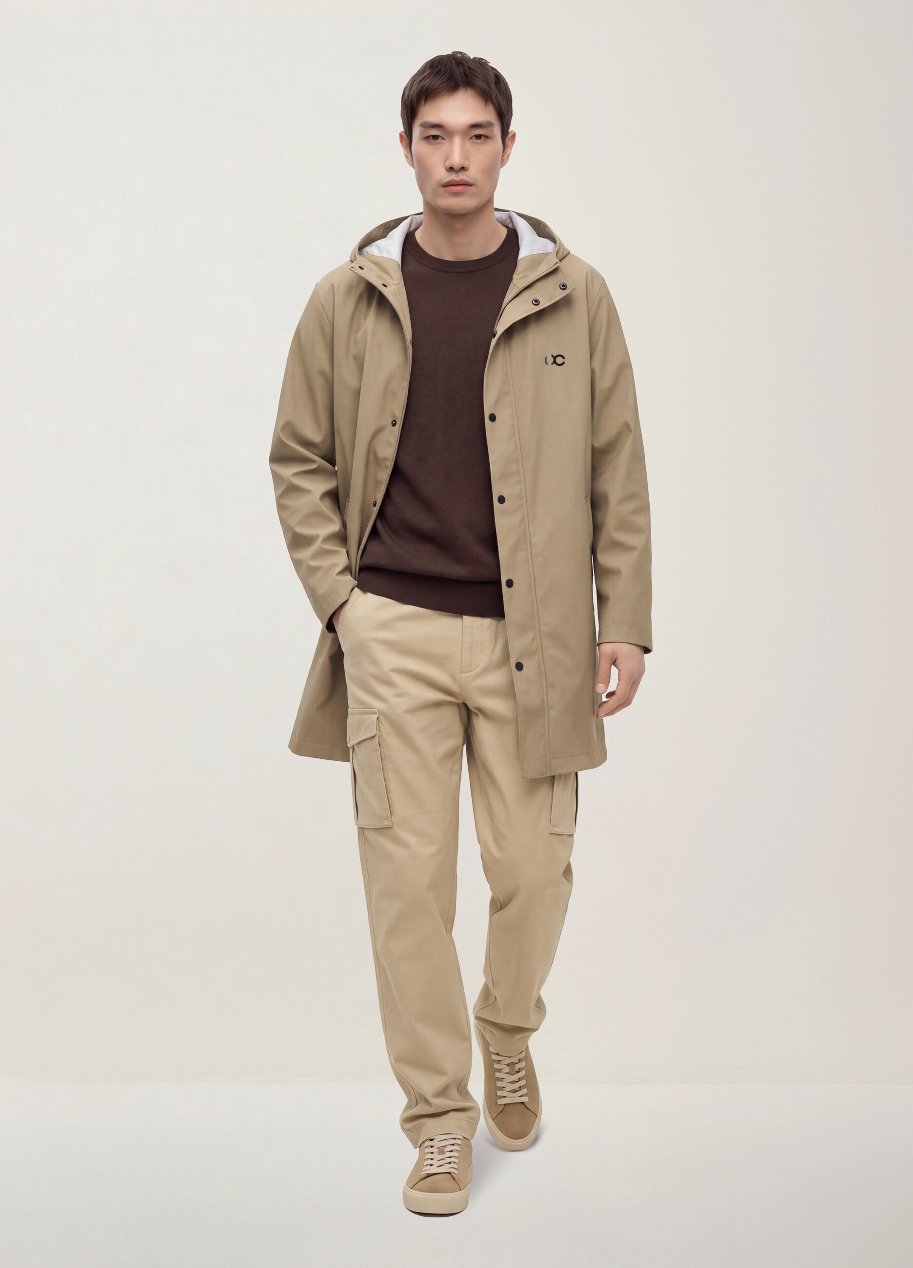 Pantaloni cargo beige in cotone elasticizzato slim fit