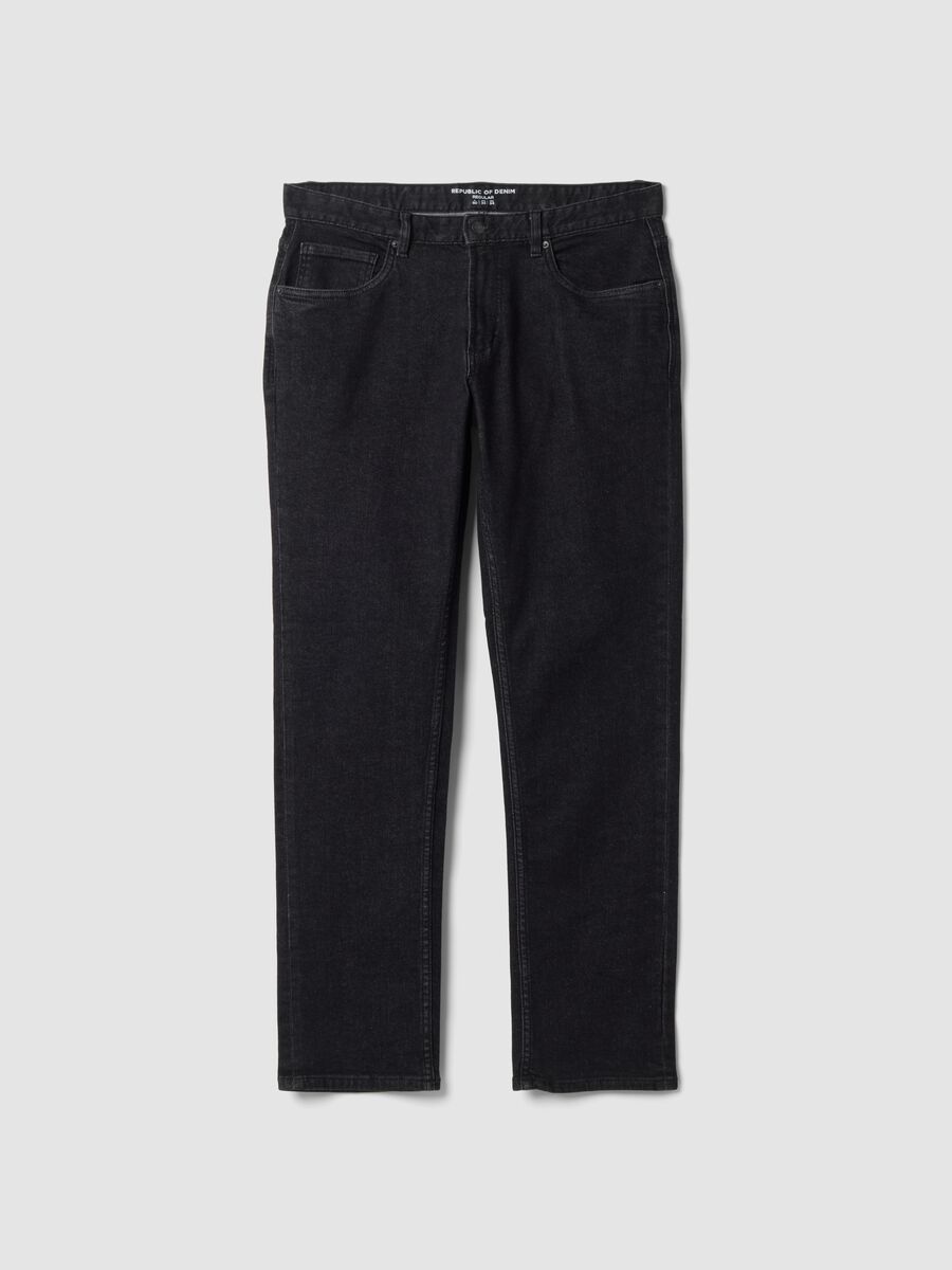Black stretch-cotton denim jeans, regular fit_5