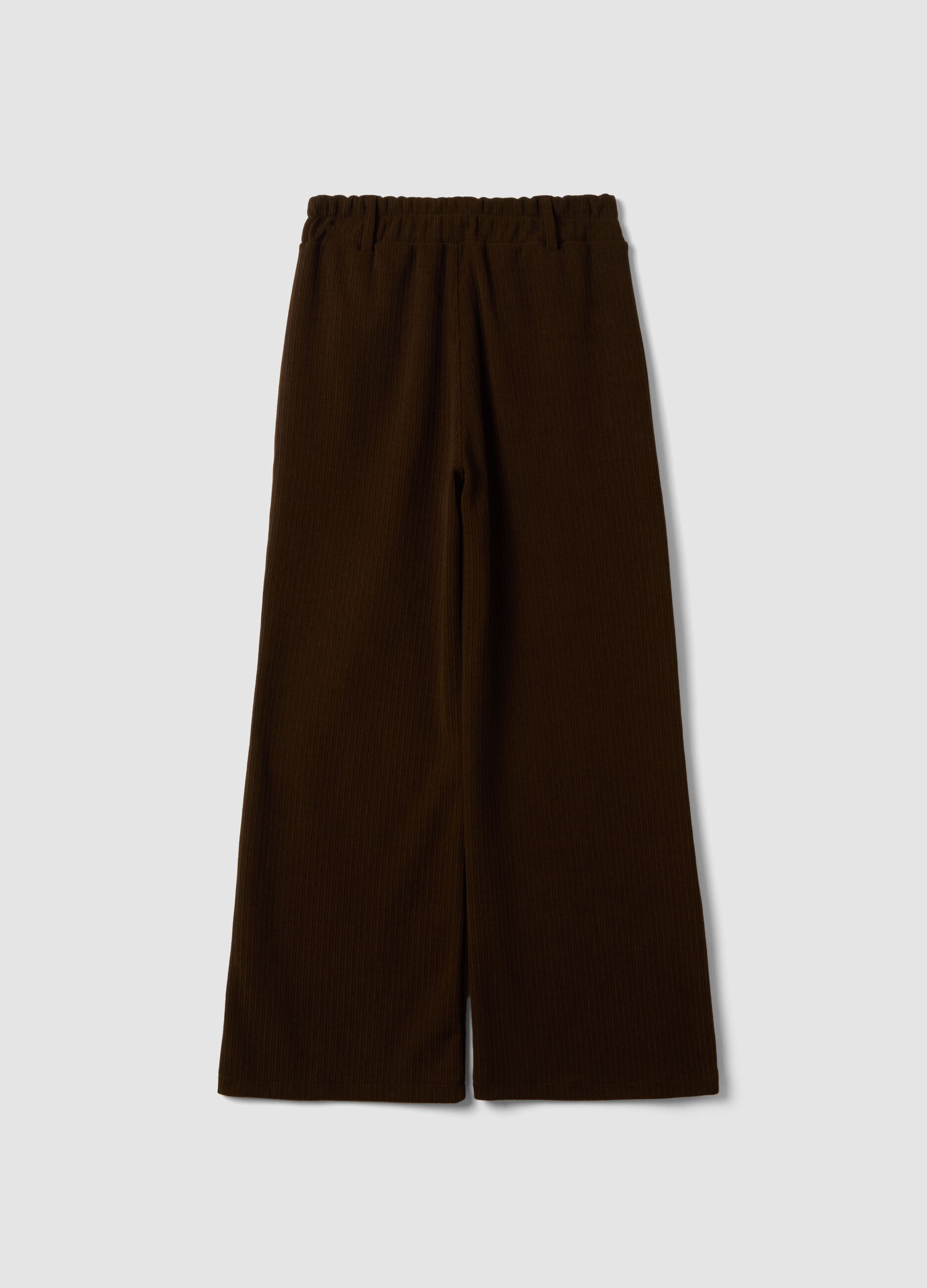 Brown regular-fit wide-leg stretch trousers
