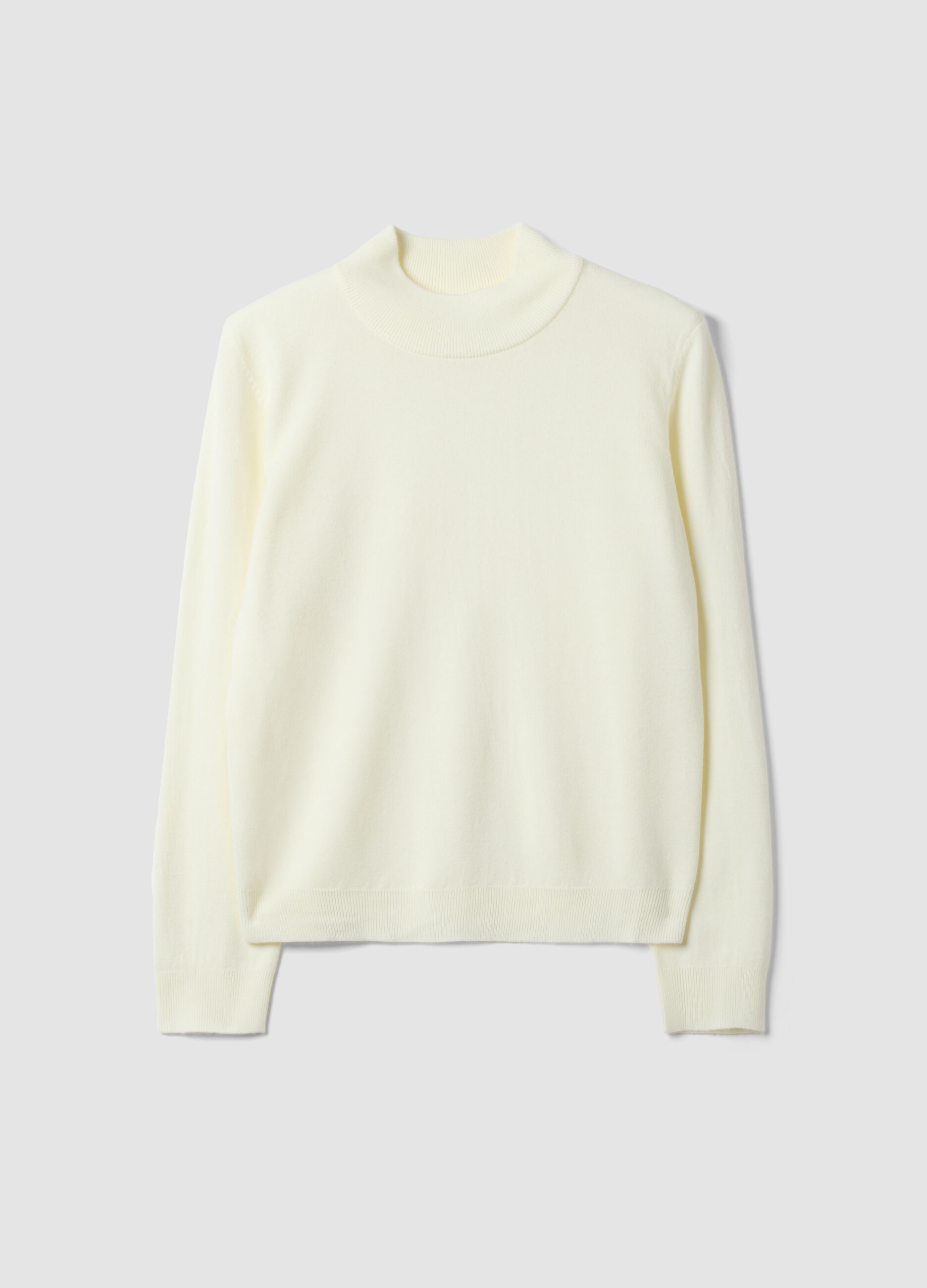 White long-sleeved top with high neck, regular fit