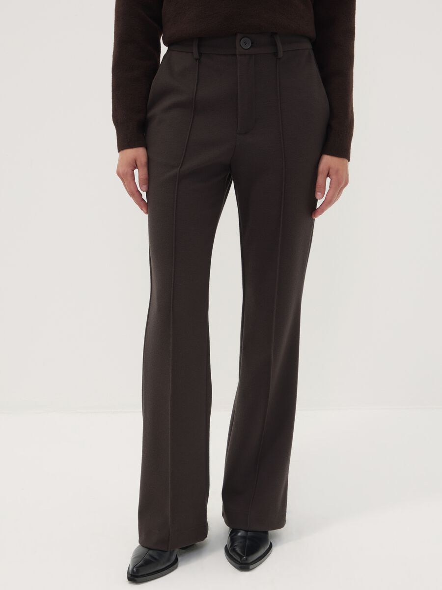 Brown stretch-viscose straight-fit trousers_1
