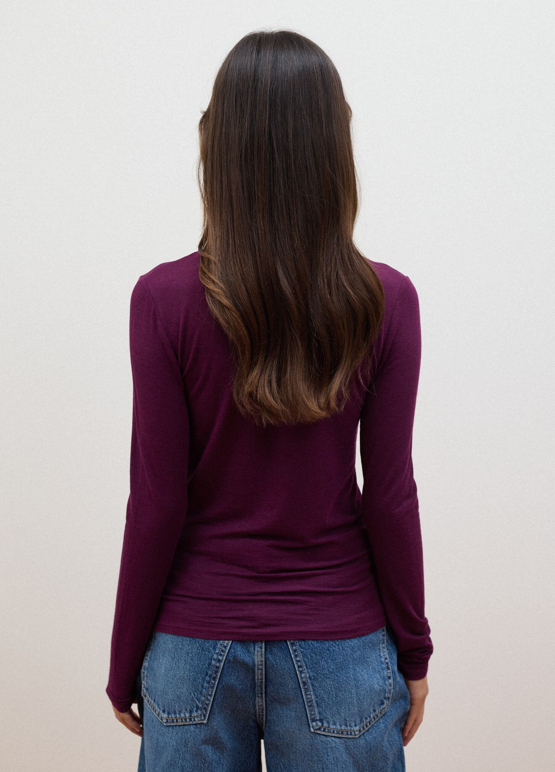 Purple modal and stretch cashmere T-shirt, regular fit